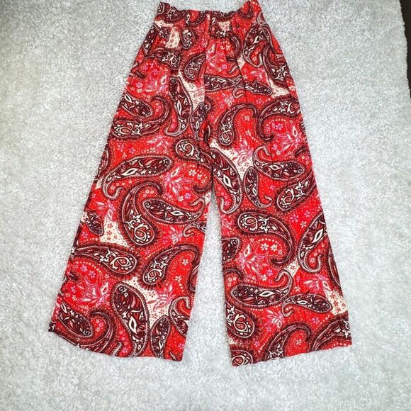 Free People Wide Leg Red Paisley Pants NO BELT - Picture 1 of 9